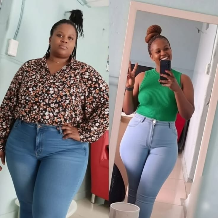Referência visual de antes e depois, mulher de frente